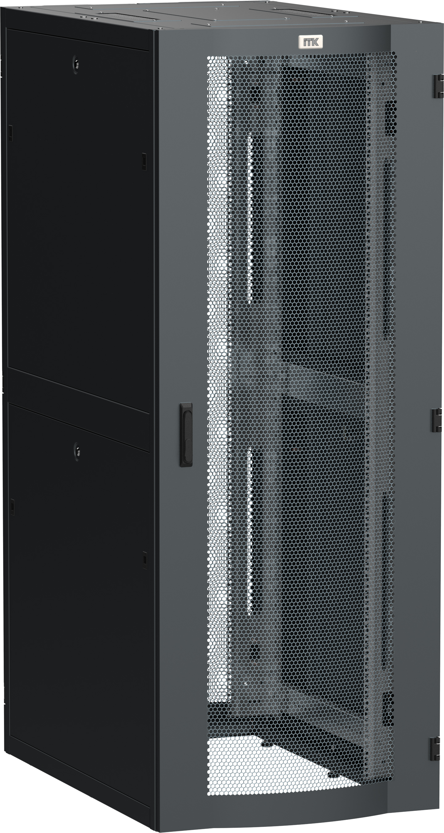 ITK LINEA S Шкаф серверный 19" 45U 750х1200мм передняя дверь двухстворчатая перфорированная задняя дверь перфорированная черный RAL 9005