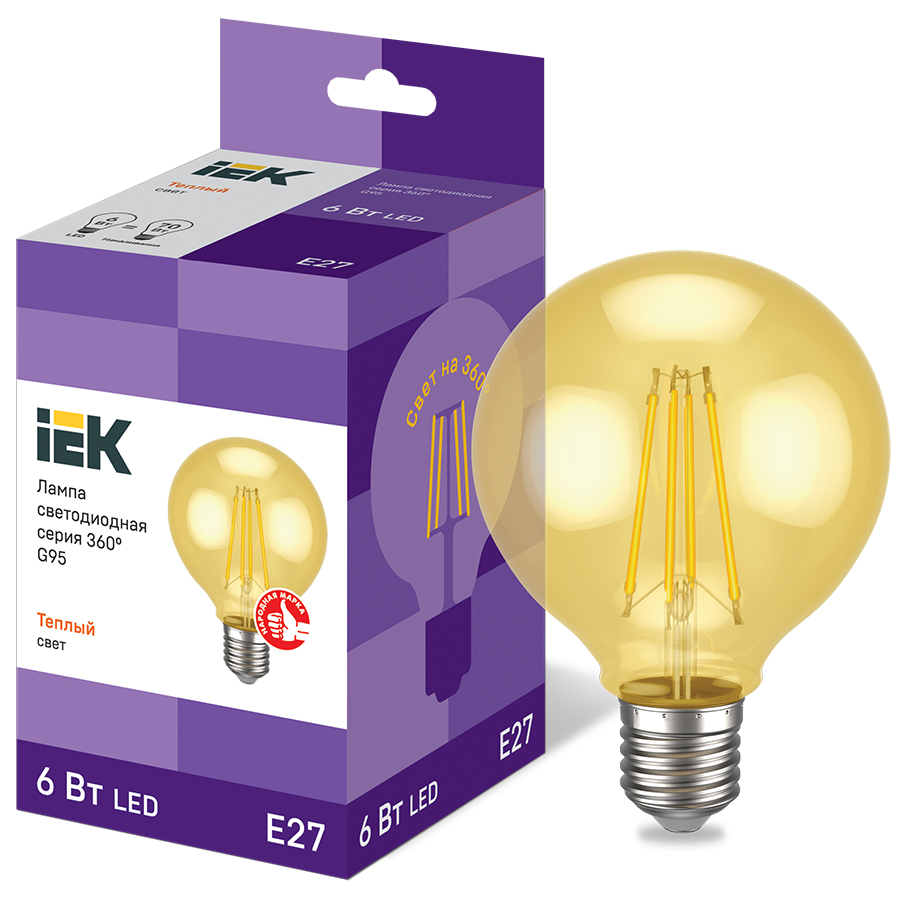 Лампа светодиодная G95 шар золото 6Вт 230В 2700К E27 серия 360° IEK