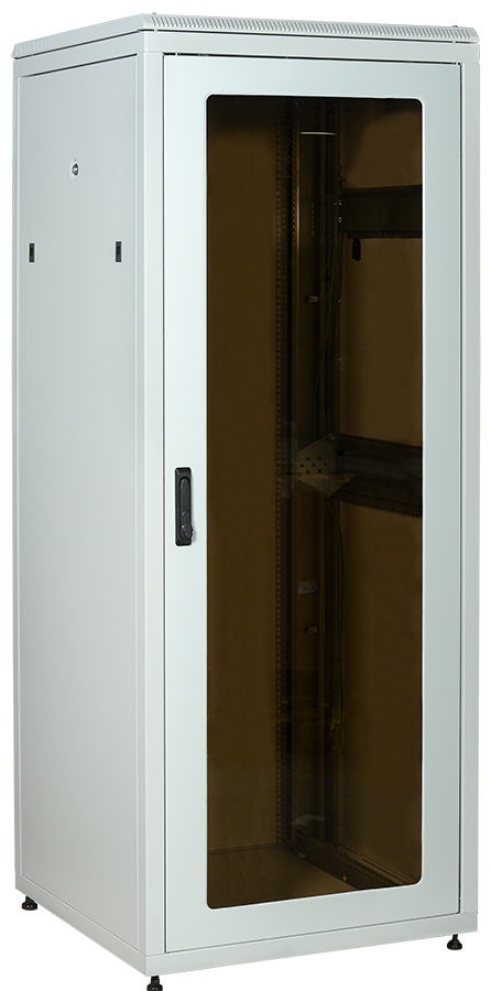 ITK Шкаф сетевой напольный 19" LINEA N 28U 800х800мм стеклянная передняя дверь, задняя металлическая серый