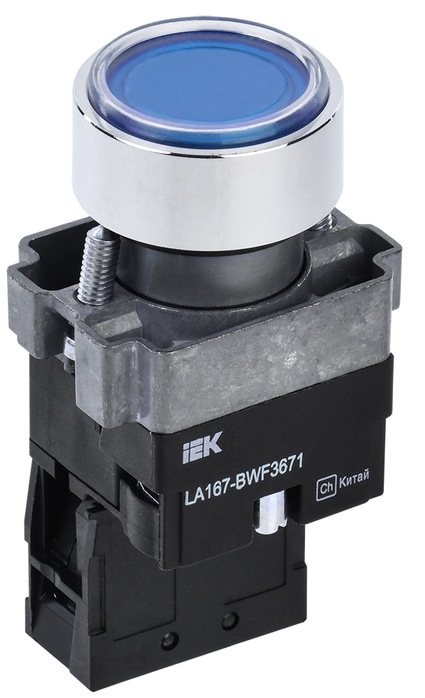 Кнопка управления LA167-BWF3671 d=22мм RC 1з с подсветкой синяя IEK