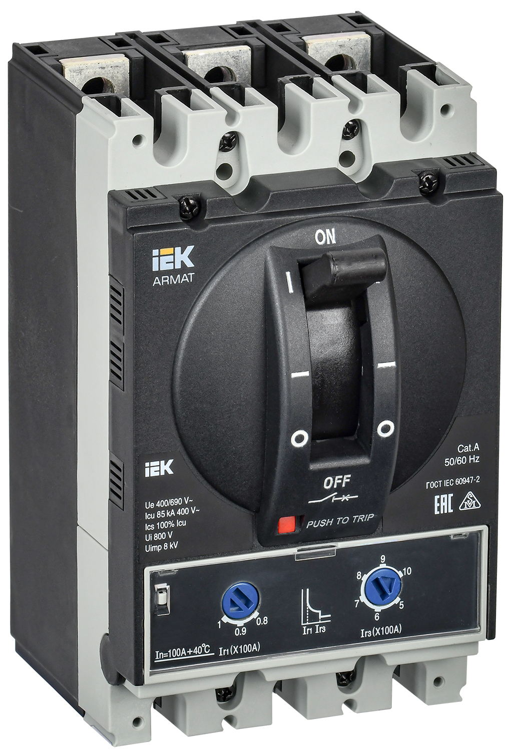 ARMAT Автоматический выключатель в литом корпусе 3P типоразмер A 85кА 100А расцепитель термомагнитный регулируемый IEK