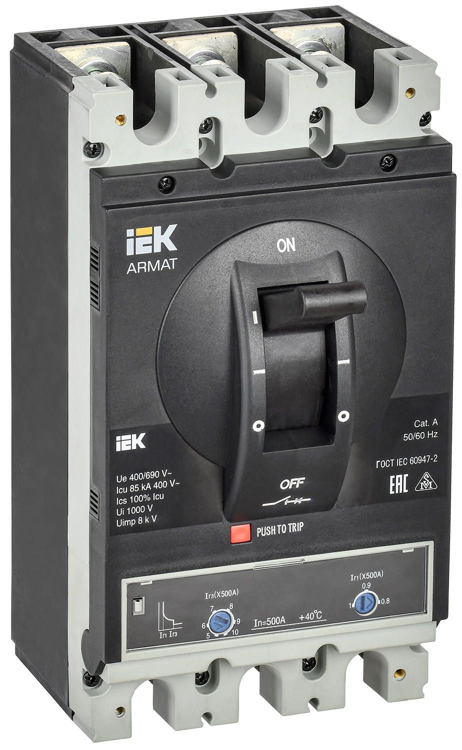 ARMAT Автоматический выключатель в литом корпусе 3P типоразмер I 85кА 500А расцепитель термомагнитный регулируемый IEK