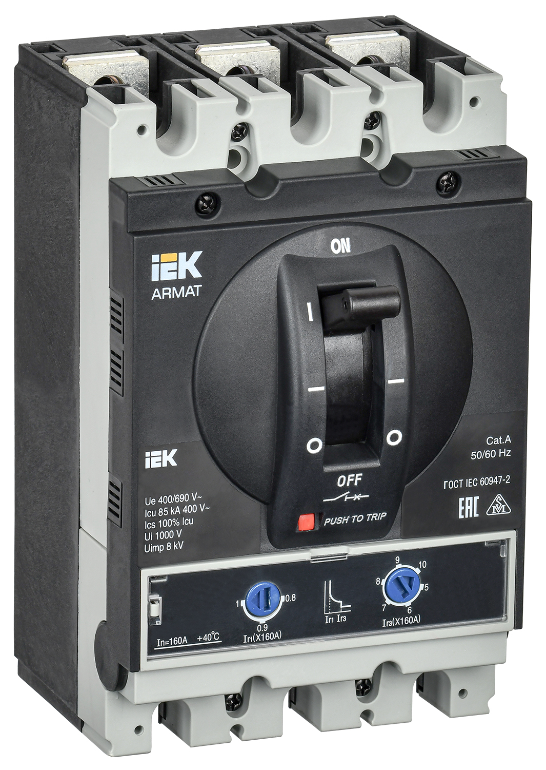 ARMAT Автоматический выключатель в литом корпусе 3P типоразмер G 85кА 160А расцепитель термомагнитный регулируемый IEK