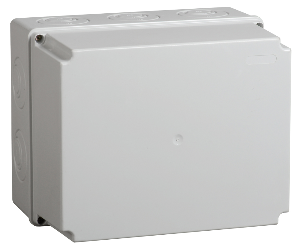 Коробка распаячная КМ41273 для открытой проводки 240х195х165мм IP44 (RAL 7035, кабельные вводы 5шт) IEK