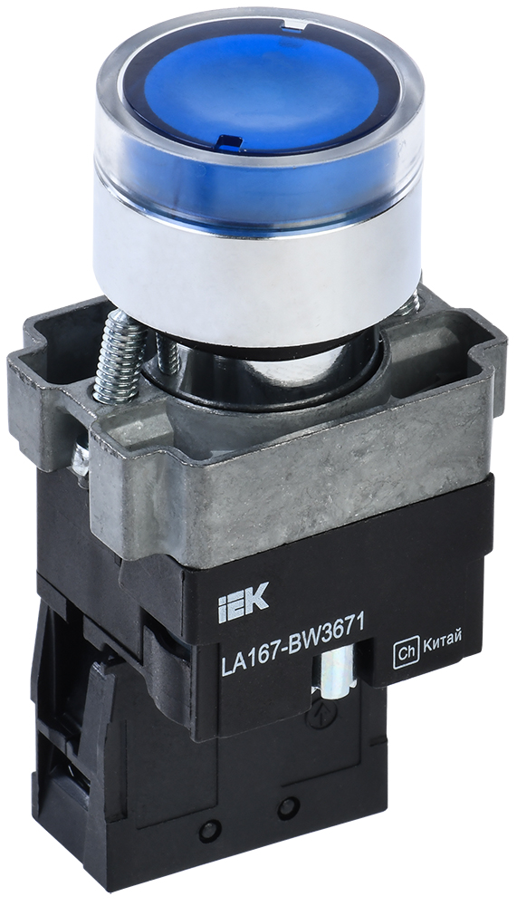Кнопка управления LA167-BW3671 d=22мм RC 1з с подсветкой синяя IEK