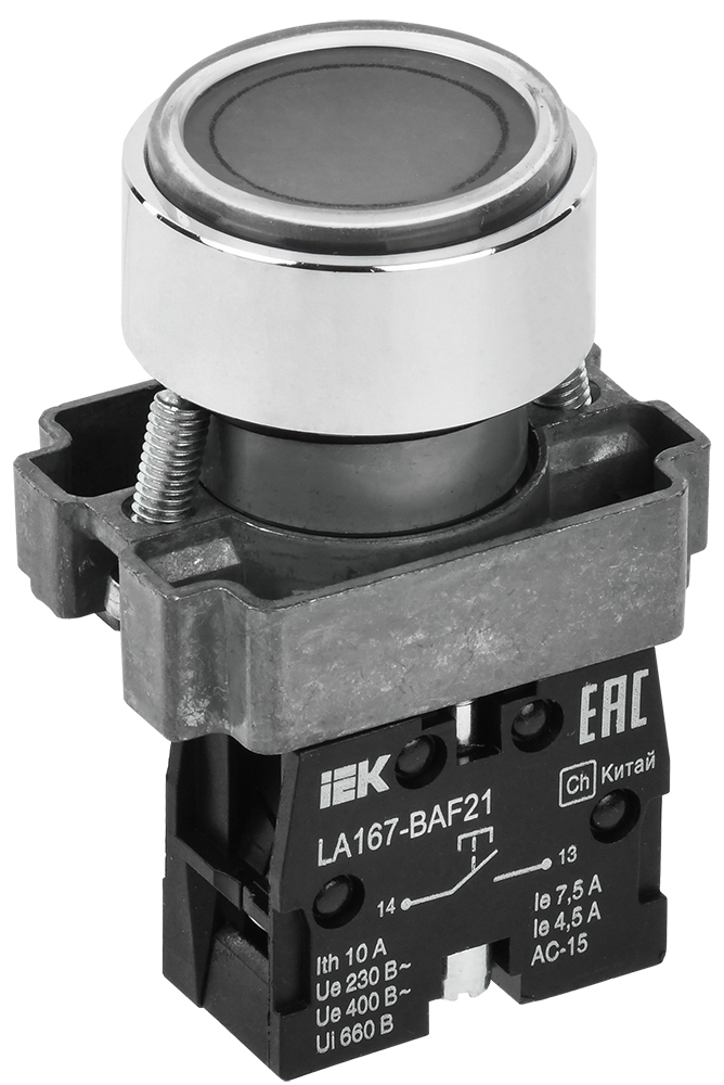 Кнопка управления LA167-BAF21 d=22мм 1з черная IEK