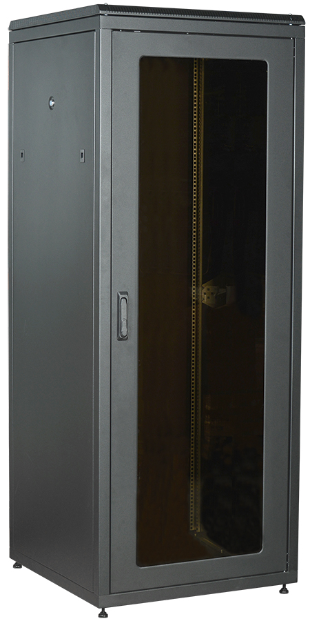 ITK Шкаф сетевой напольный 19" LINEA N 18U 800х800мм стеклянная передняя дверь, задняя металлическая черный