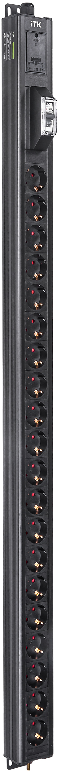 ITK BASE PDU вертикальный PV0111 26U 1 фаза 16А 20 розеток SCHUKO (немецкий стандарт) кабель 2,6м вилка SCHUKO (немецкий стандарт)