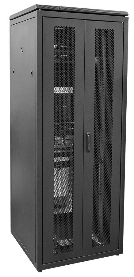 ITK Шкаф сетевой напольный 19" LINEA N 38U 800х800мм двустворчатая перфорированная дверь, задняя перфорированная черный