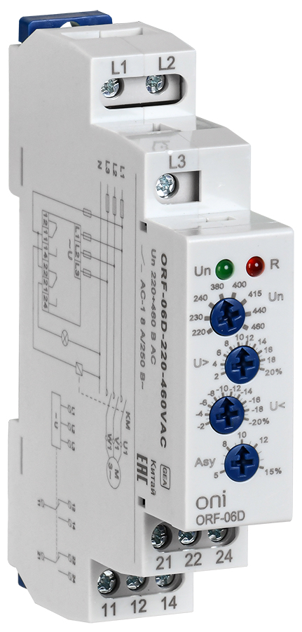 Реле контроля фаз ORF-06D 3 фазы 2 контакта 220-460В AC ONI