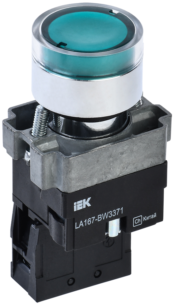 Кнопка управления LA167-BW3371 d=22мм RC 1з с подсветкой зеленая IEK