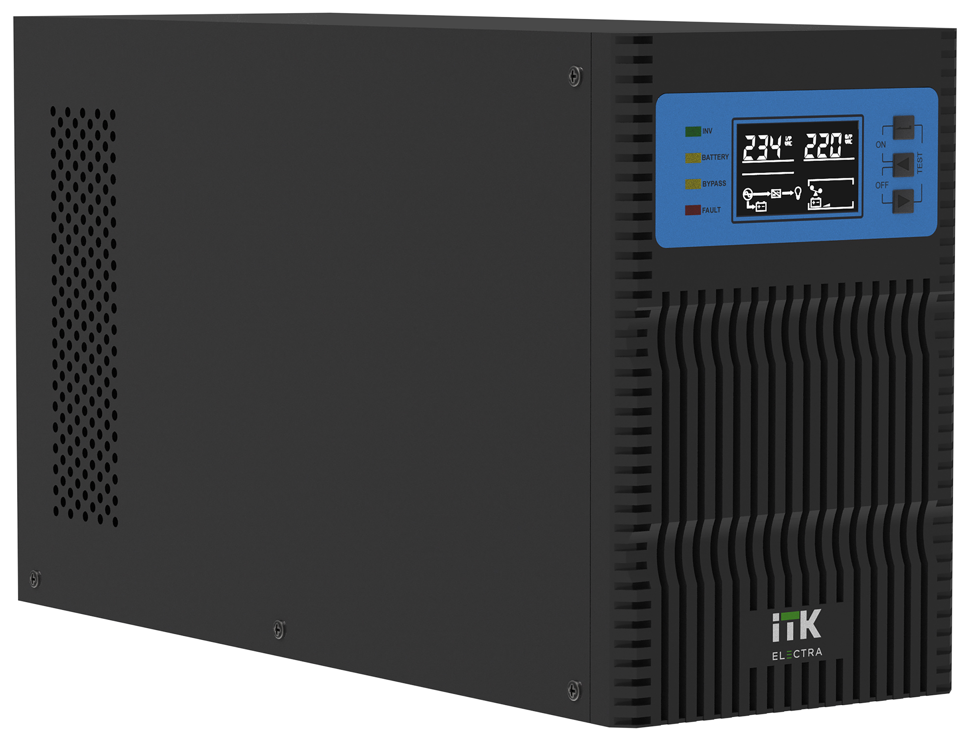 ITK ELECTRA OT ИБП Онлайн 2кВА/2кВт однофазный с LCD дисплеем 72VDC без АКБ с регулируемым зарядным устройством