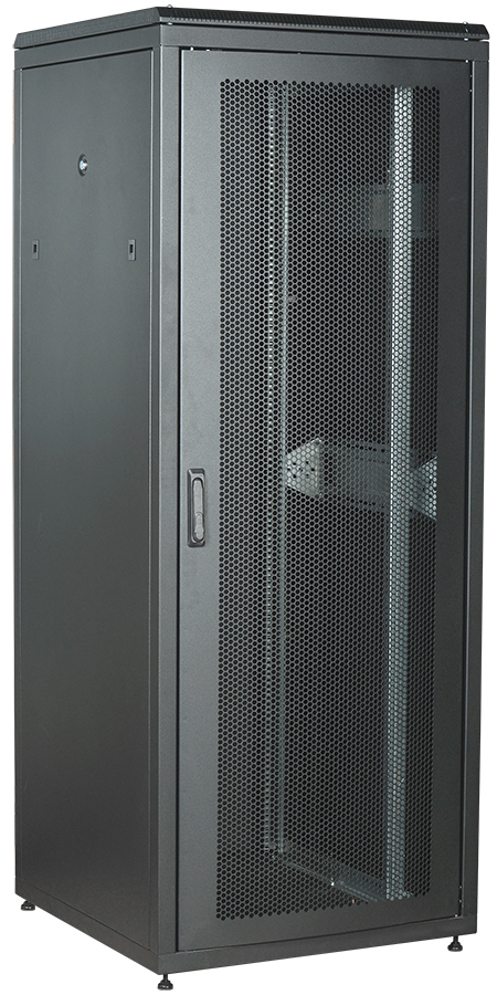 ITK Шкаф сетевой напольный 19" LINEA N 28U 800х800мм перфорированная передняя дверь, задняя металлическая черный