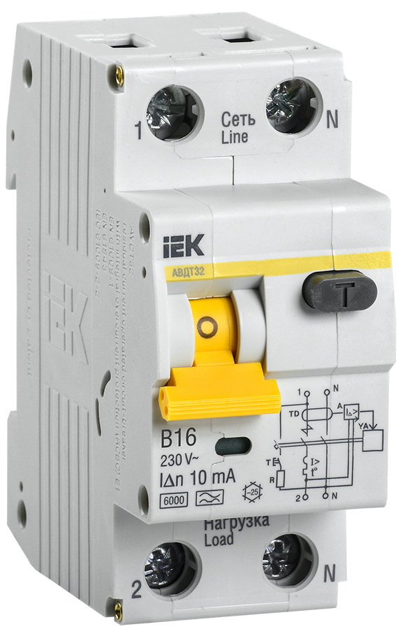 Автоматический выключатель дифференциального тока АВДТ32 B16 10мА IEK