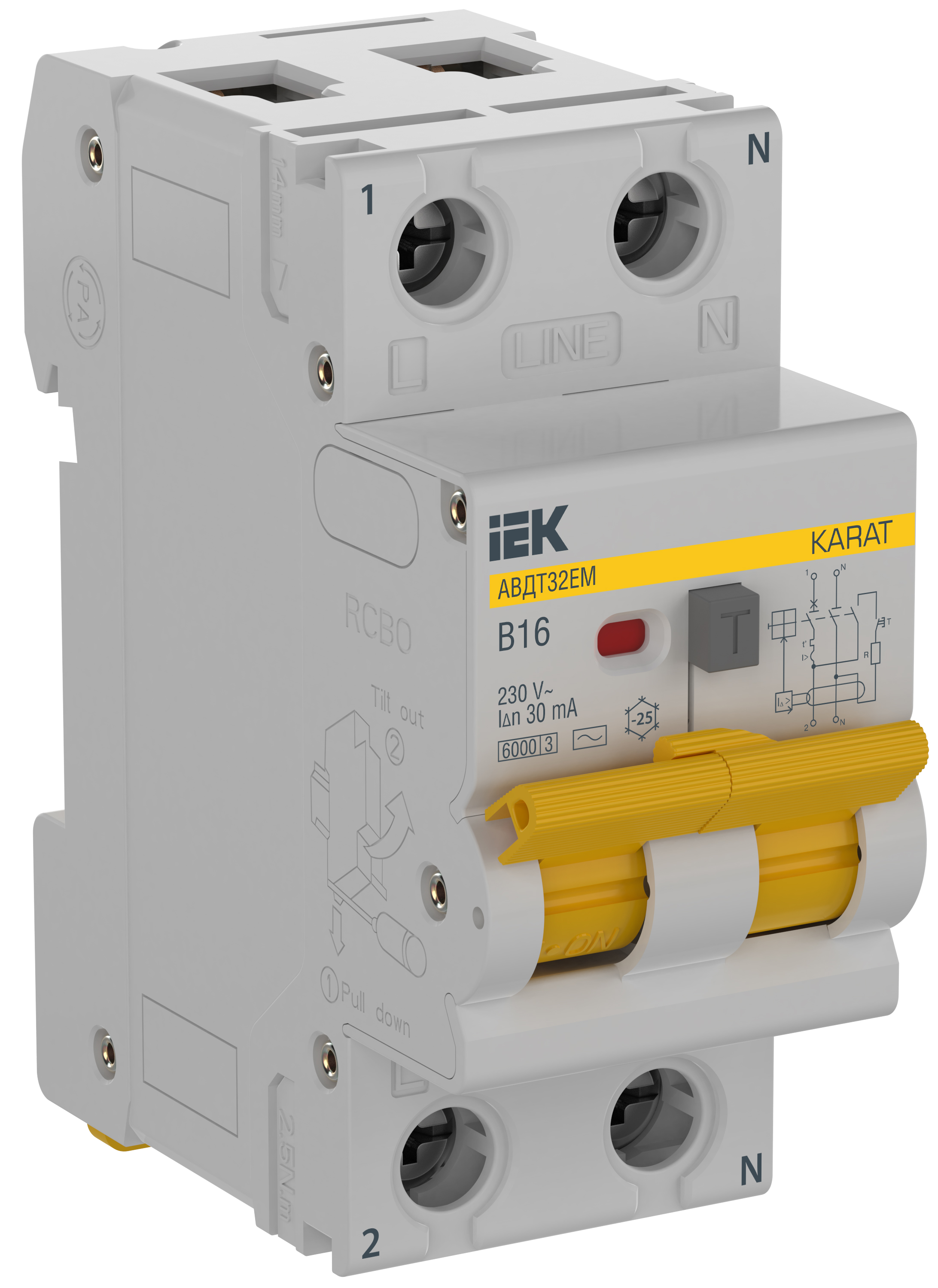 KARAT Автоматический выключатель дифференциального тока АВДТ32EM 1P+N B16 30мА тип AC IEK