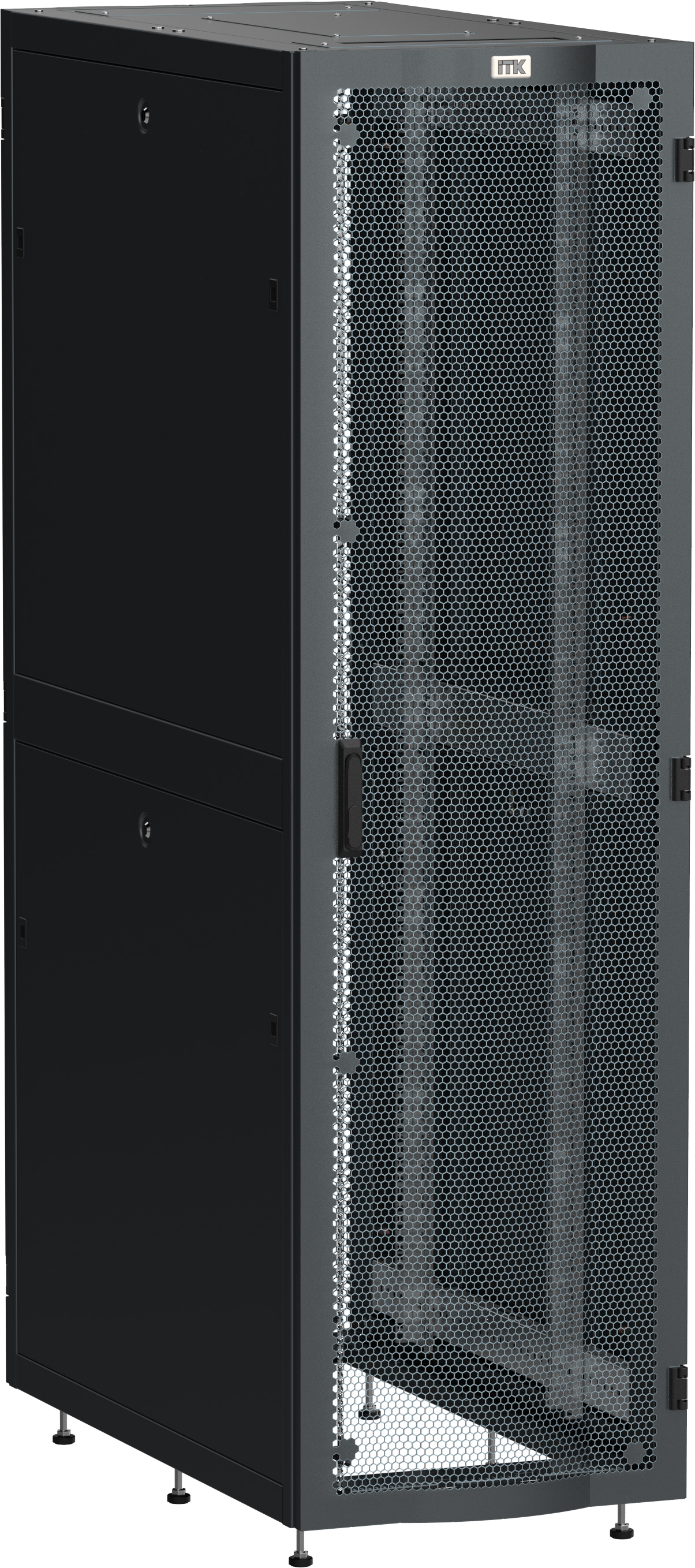 ITK LINEA S Шкаф серверный 19" 24U 600х1000мм передняя дверь двухстворчатая перфорированная задняя дверь перфорированная черный RAL 9005