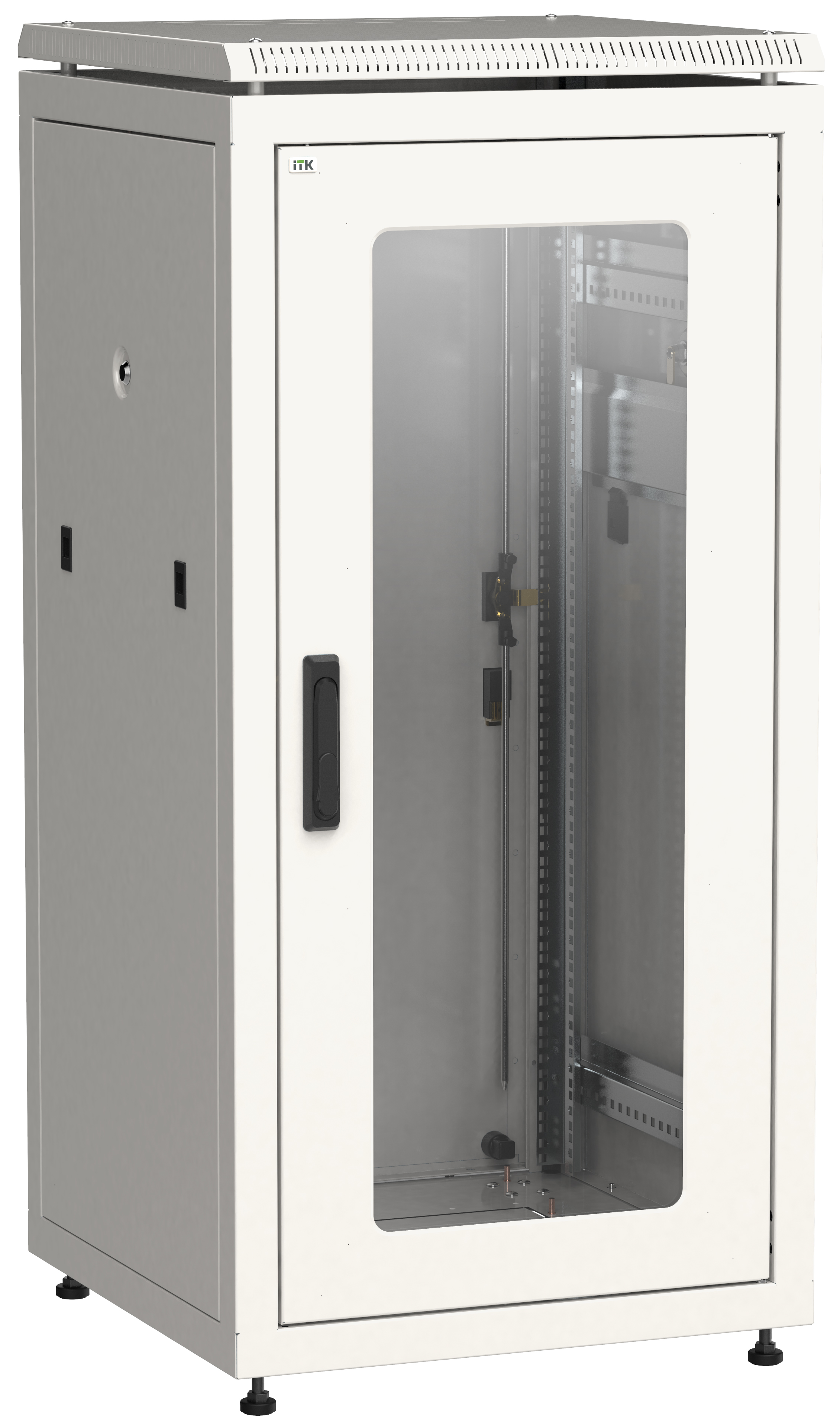 ITK Шкаф сетевой напольный 19" LINEA N 18U 600х800мм стеклянная передняя дверь, задняя металлическая серый