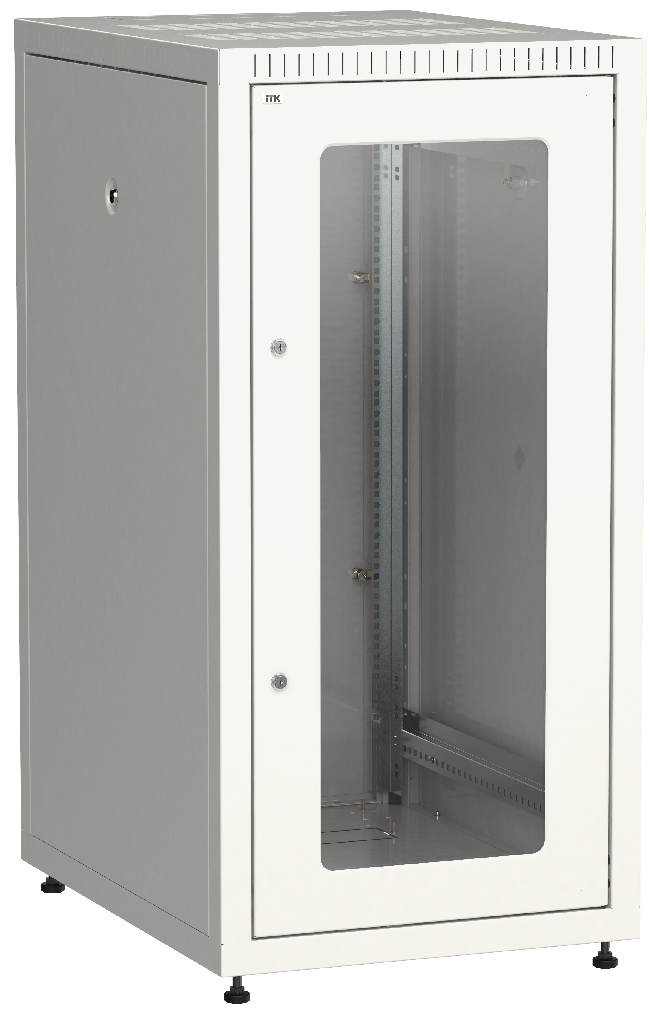 ITK Шкаф сетевой LINEA E 27U 600x800мм с щеточными вводами стеклянная дверь серый