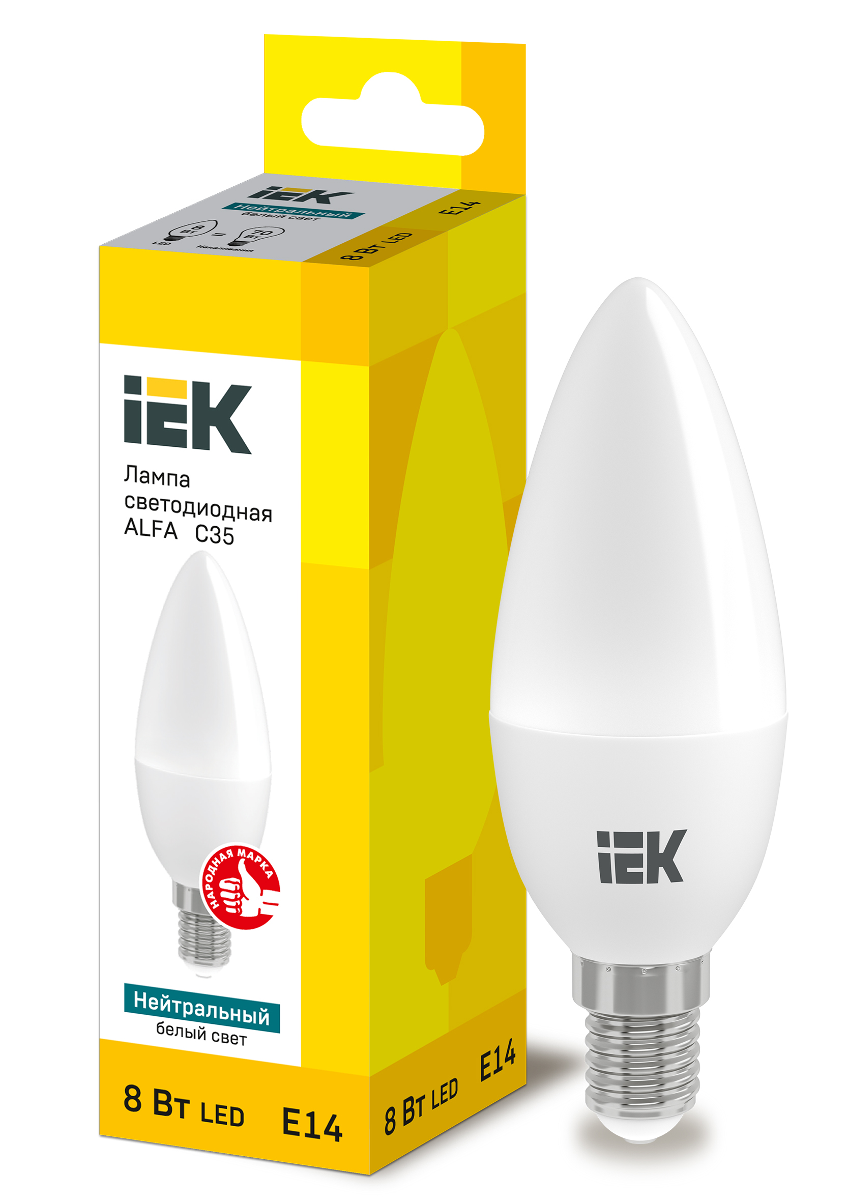 Лампа светодиодная ALFA C35 свеча 8Вт 230В 4000К E14 (6шт) IEK