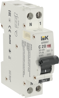 ARMAT Автоматический выключатель дифференциального тока B06S 1P+NP C20 30мА тип A (18мм) IEK