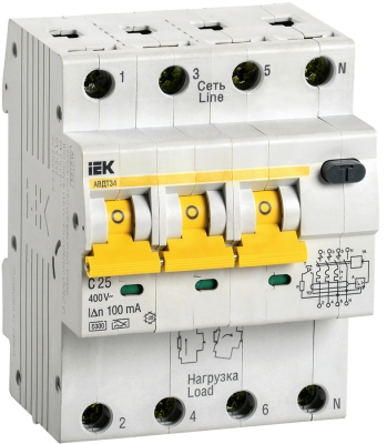 Автоматический выключатель дифференциального тока АВДТ34 C25 100мА IEK